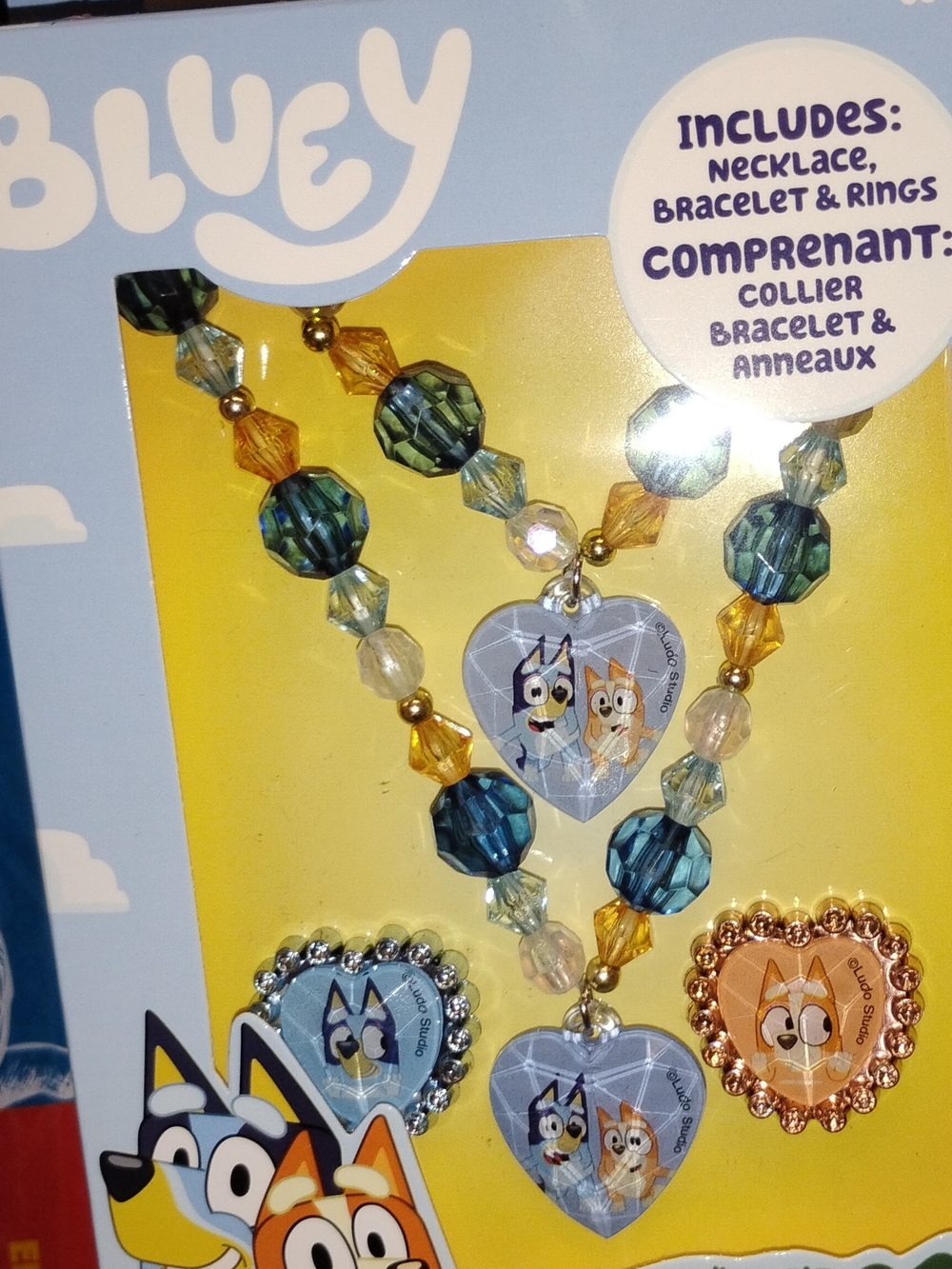Girls' Bluey Heart Charm Necklace & Ring Set